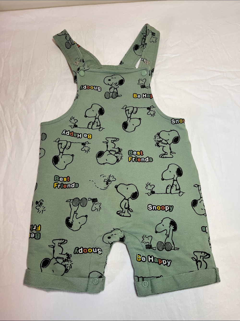 12-18M Peanuts Mint Green Snoopy Overall Shorts